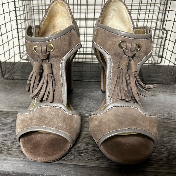Coach Tristen Heeled Taupe Suede Sandals.  Size 9B. - Picture 3 of 6